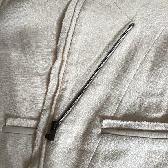 Maje Cotton Linen Frayed Edge Woven Linen Shoulder Moto Jacket 38 M - Picture 10 of 11